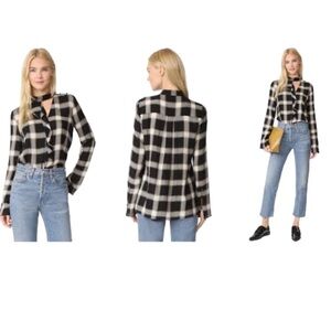 Derek Lam10 Crosby Black Plaid Cascade Blouse Size 6 (S)